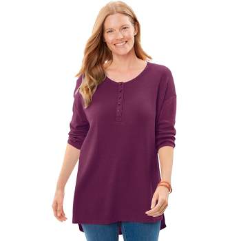 Woman Within Women's Plus Size Washed Thermal High-Low Henley Tunic