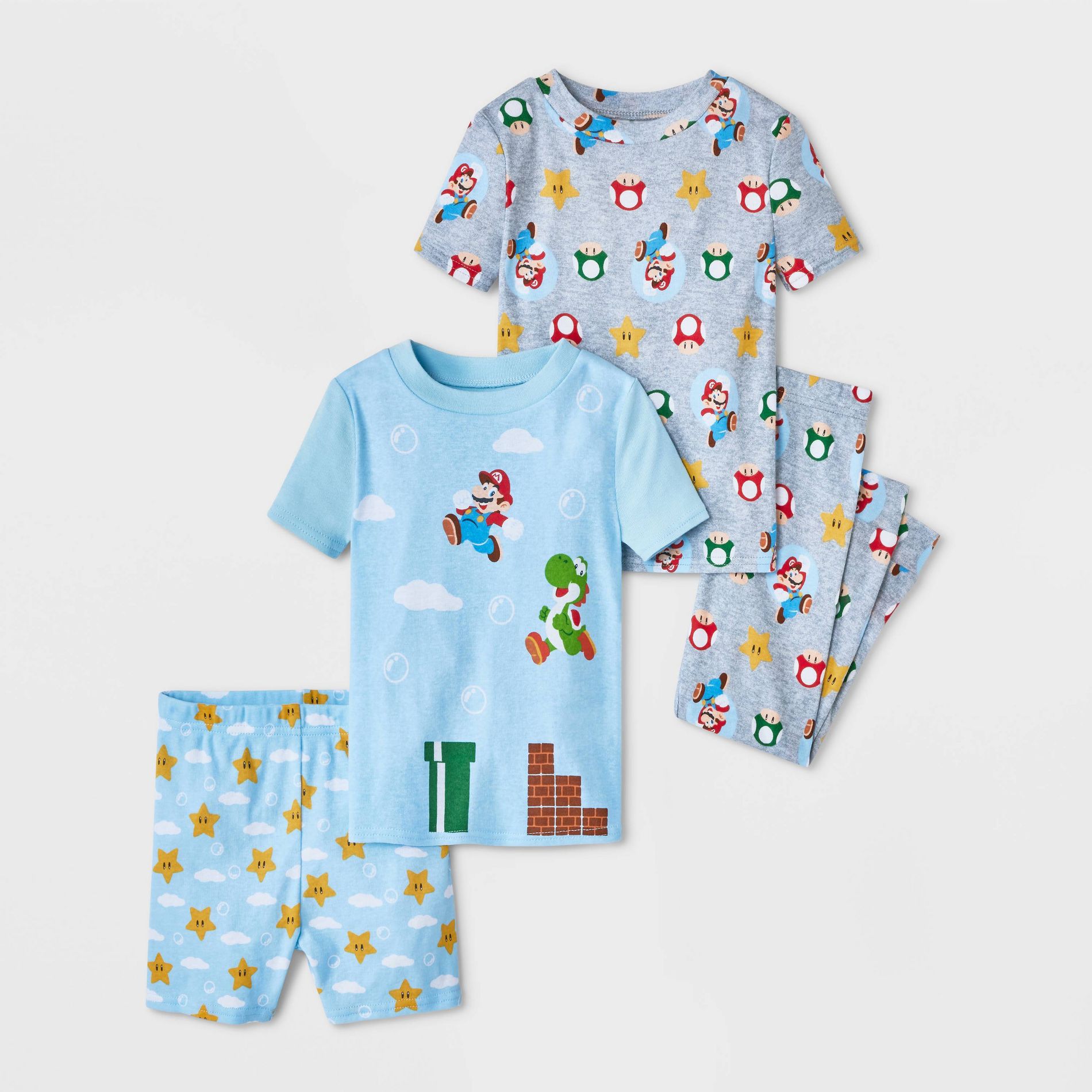 Toddler Boys' 4pc My Mario Cotton Pajama Set - Blue