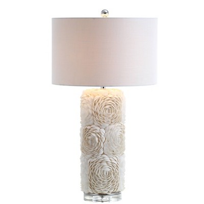 28.5" Seashell/Resin/Crystal Rosette Table Lamp (Includes LED Light Bulb) White - JONATHAN Y