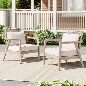 Christopher Knight Home Terry Patio Rustic Acacia Wood Club Chair with Water Resistant Cushions (Set of 2) - 1 of 4