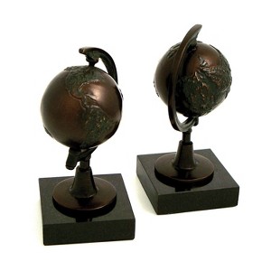 Bey-Berk Metal Globe Book Ends 8"H Bronze (R15N) - 1 of 2