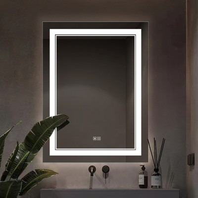 Dovelina Rectangle Bathroom Vanity Mirror LED Mirror with Defog - 32"x24", Clear
