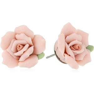 1928 Jewelry Classic Porcelain Rose Post Earrings For Women, Hand Crafted Flowers, Timeless Floral Jewellery, Made In USA - 1 of 4