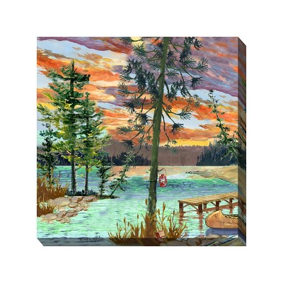 Cottage Garden West of The Wind Summer Camp Colorful 24 x 24 Inch Waterproof Gallery Wrapped Canvas, Outdoor Garden, Yard, Patio All Weather Hanging