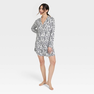 Image of Women's Beautifully Soft Notch Collar NightGown - Stars Above™ Gray/Leopard L