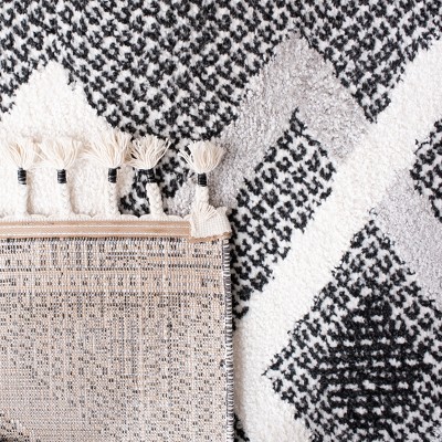 Ivory and Brown Square Synthetic Shag Rug with Braided Fringe