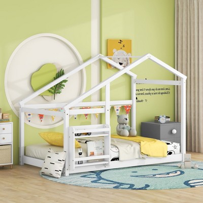 Twin Size Wooden House Bed with Shelf for Bedroom