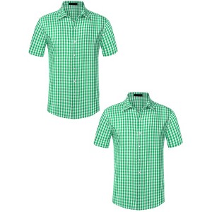 Lars Amadeus Men's Short Sleeves Button Down Plaid Shirts 2 Packs - 1 of 4