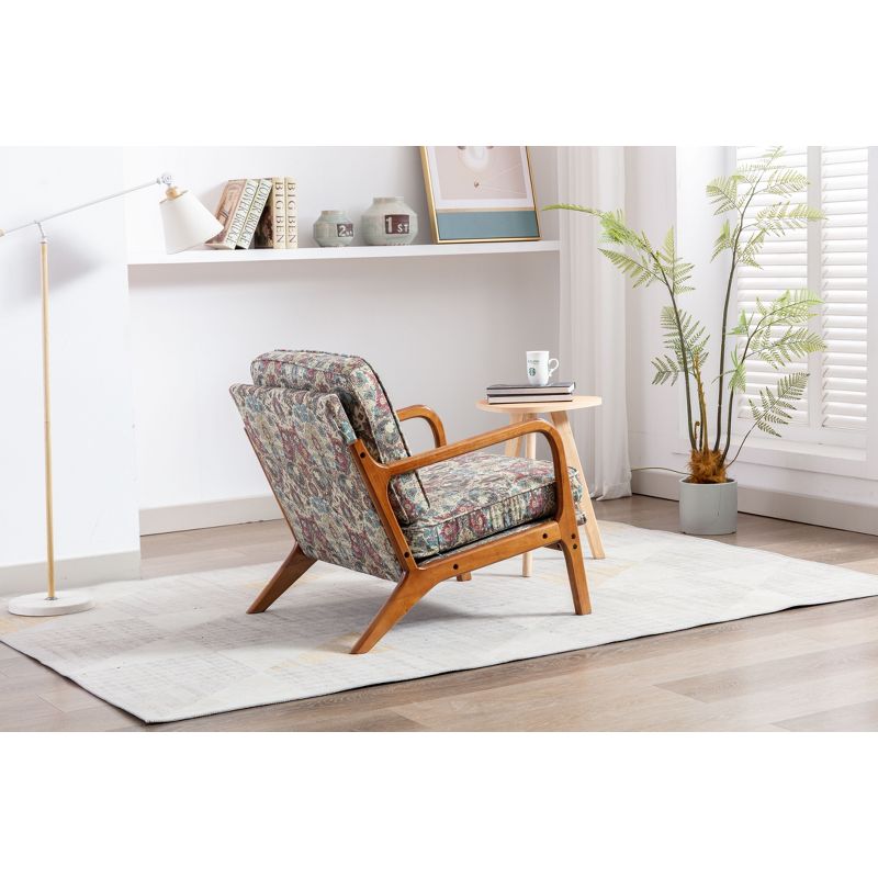 Cerys 25.59" Wide Upholstered Pattern Fabric Padded Seat and Backrest And Rubberwood Legs With Armrest Accent Chair-Maison Boucle, 5 of 9