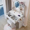 VYNXARIA 17" Round Mirror Vanity Table&Cushioned Stool,Big Mirror,Large Desktop, Multi-layer High Capacity Storage,White - 4 of 4