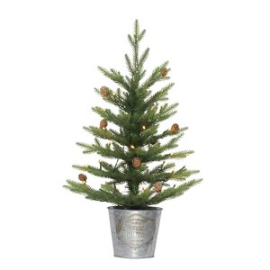 2ft Puleo Pre-Lit Tabletop Artificial Christmas Tree in Metal Pot Clear Lights - 1 of 3