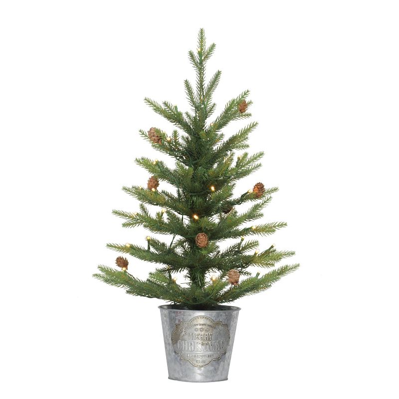 2ft Puleo Pre-Lit Tabletop Artificial Christmas Tree in Metal Pot Clear Lights, 1 of 5