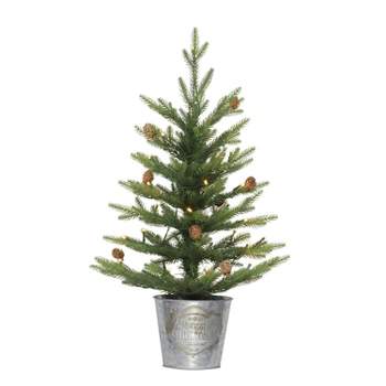 2ft Puleo Pre-Lit Tabletop Artificial Christmas Tree in Metal Pot Clear Lights