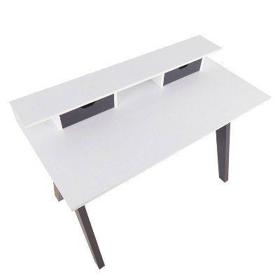 Modern Gray and White Wood Desk with Hutch and Drawers