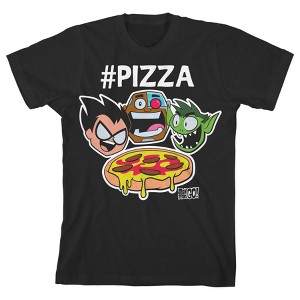Teen Titans Go Hashtag Pizza Black Graphic Tee Toddler Boy to Youth Boy - 1 of 3