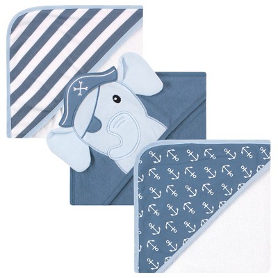 Hudson Baby Infant Boy Cotton Rich Hooded Towels, Pirate Elephant, One Size