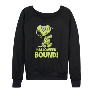 Women's - Peanuts - Halloween Bound Glow In The Dark Lightweight French Terry Wide Neck Long Sleeve Shirt - 1 of 4