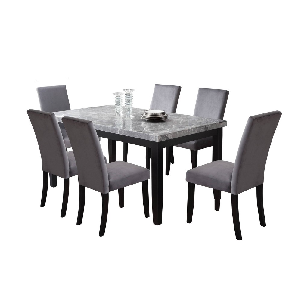 Photos - Dining Table 7pc Napoli 64" Marble Top Dining Set Gray - Steve Silver Co.