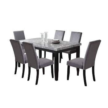 7pc Napoli 64" Marble Top Dining Set Gray - Steve Silver Co.