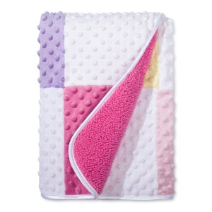 Plush Velboa Baby Blanket Patchwork - Cloud Island Pink, Pink Multicolored