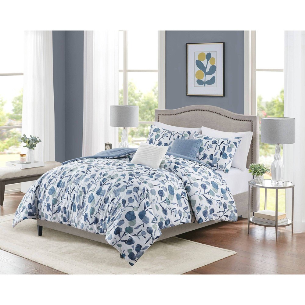 Photos - Duvet 5pc King Ramona Seersucker Tulip Print Comforter Bedding Set - White