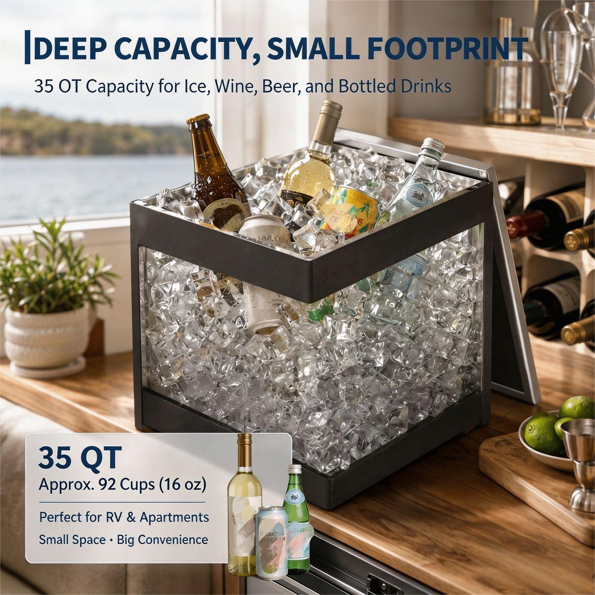 Garvee Stainless Steel Drop-In Ice Chest – Outdoor Kitchen Ice Cooler with Lid, Drain Pipe & Drain Plug for Cold Wine, Beer, Drinks, Beverages - thumbnail 4