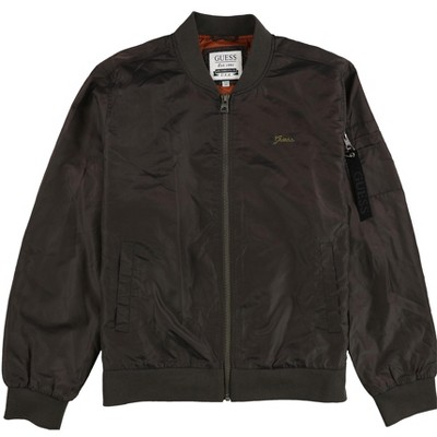 GUESS Mens Exo Nylon Ribbed Trim Bomber Jacket