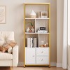 Homhougo Gold Bookshelf with Drawers Modern Bookcase Storage Rack Shelf Tall Standing Bookshelves Metal Frame Large Display Racks Book Shelf, White - 3 of 4