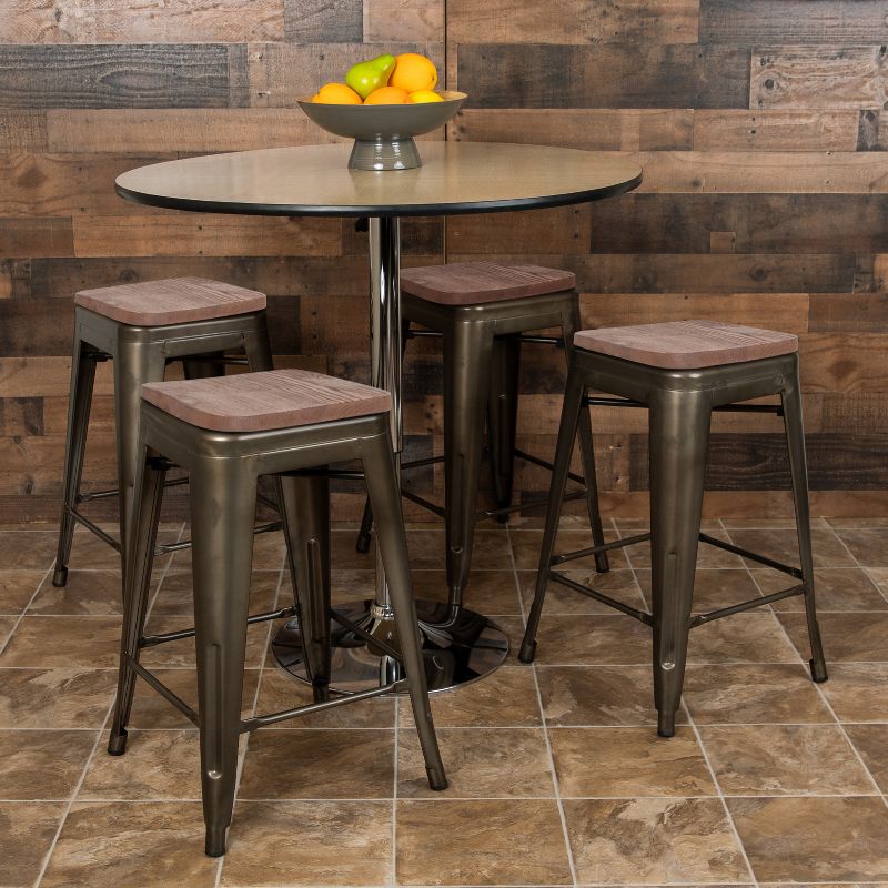 Emma and Oliver 24" High Metal Counter-Height, Indoor Bar Stool with Wood Seat - Stackable Set of 4, 2 of 12