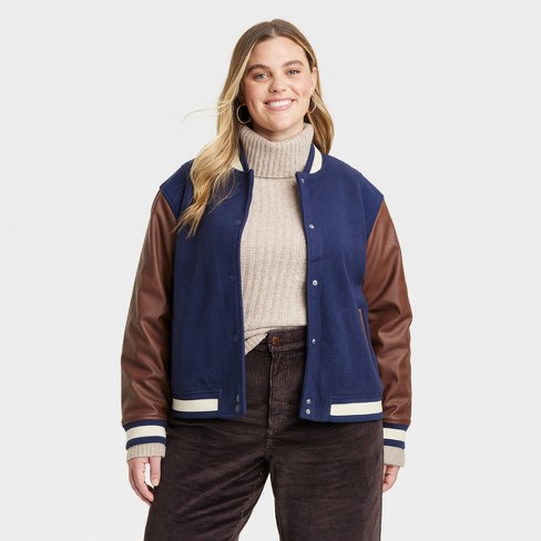 Women's Shrunken Varsity Jacket - Universal Thread™ Blue XL