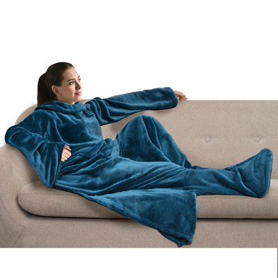 PAVILIA Wearable Blanket with Sleeves and Foot Pockets, Fleece