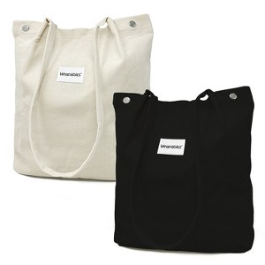 Wrapables Corduroy Tote Bag, Casual Everyday Shoulder Handbag, 2pc Black/Cream - 1 of 4