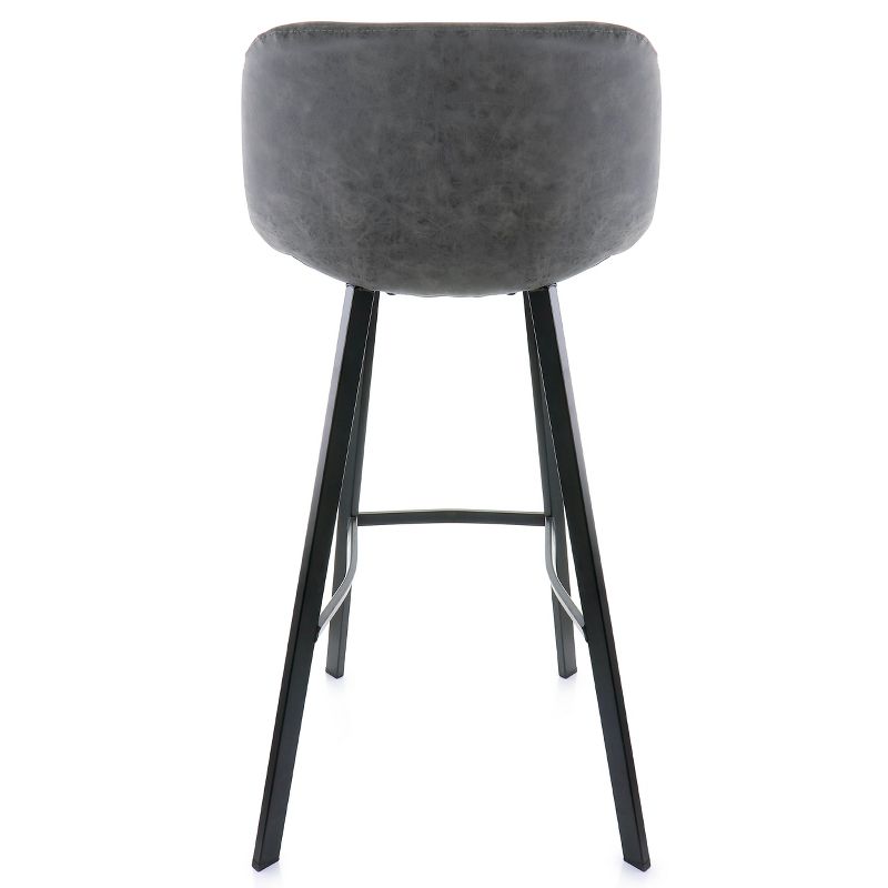 Elama Faux Leather Bar Stool in Gray with Black Legs, 4 of 10