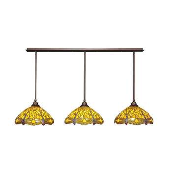 Toltec Lighting Any 3 - Light Chandelier in  Bronze with 16" Amber Dragonfly Art Glass Shade