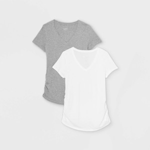 Short Sleeve V-Neck Side Shirred 2pk Bundle Maternity T-Shirt - Isabel Maternity by Ingrid & Isabel™ - 1 of 1