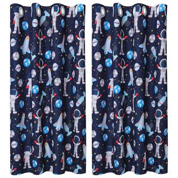 PiccoCasa Window Curtain Panels for Kid Bedroom Space Astronaut Printed Set of 2 Panels