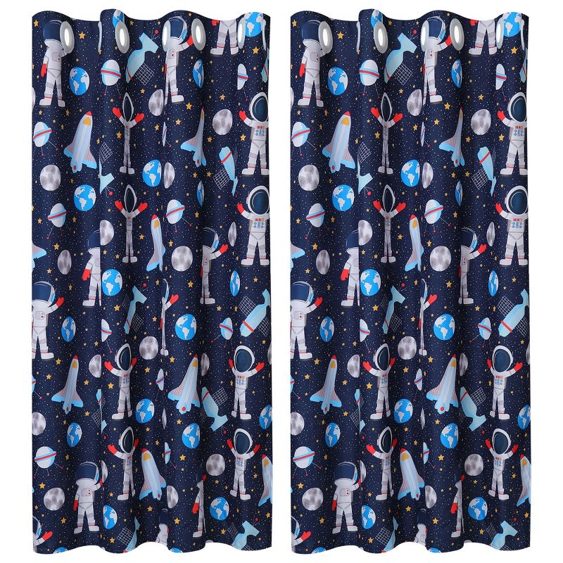 PiccoCasa Window Curtain Panels for Kid Bedroom Space Astronaut Printed Set of 2 Panels, 1 of 4
