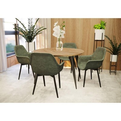 Olive Green Leather Upholstered Arm Chair with Metal Legs