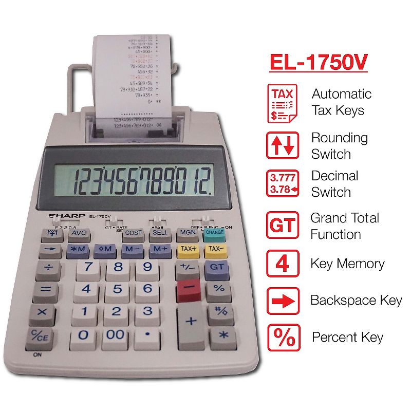 Sharp EL-1750V Two-Color Printing Calculator Black/Red Print 2 Lines/Sec EL1750V, 2 of 6