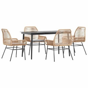vidaXL Patio Dining Set with Cushions Outdoor Dining Furniture Poly Rattan Glass - Brown 55.1" x 27.6" x 29.1" 4 Items - 1 of 4