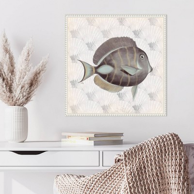 Neutral Vintage Fish Canvas Wall Art with Beaded Frame