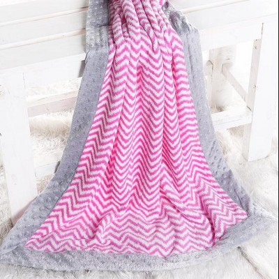 Bacati - Fuchsia Chevron with Solid Border Blanket (Fuchsia Chevron/Grey Border)