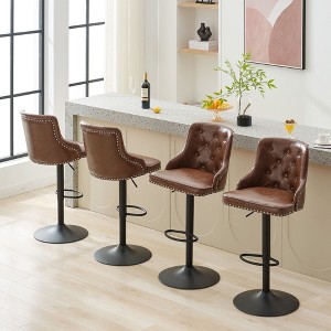 Bar Stools Set of 4,Adjustable Swivel Barstools, Faux Leather Bar Chairs,Upholstered Counter Height with High Backrest - 1 of 4