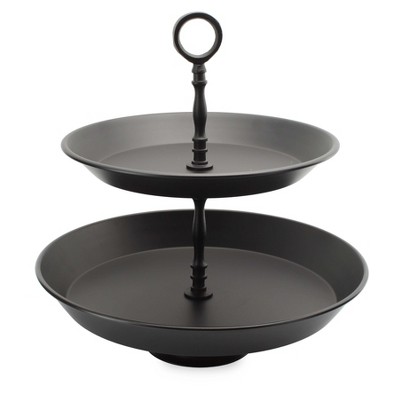 AuldHome Design Black Enamelware 2-Tier Tray; Rustic Vintage Style Decorative Serving Tray