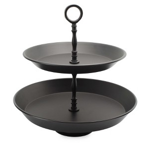 AuldHome Design Black Enamelware 2-Tier Tray; Rustic Vintage Style Decorative Serving Tray - 1 of 4