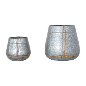 Storied Home Galvanized Metal Planters, Antique Zinc Finish, Set of 2 - 1 of 3