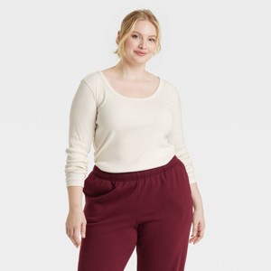 Women's Rib Long Sleeve Scoop Neck T-Shirt - Universal Thread™ - 1 of 3