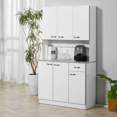 White Freestanding Buffet with Hutch and Adjustable Shelves