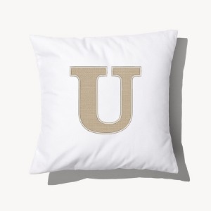 Personalization Mall Natural Initial Embroidered Applique Throw Pillow - 1 of 3