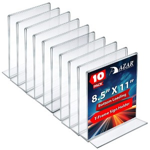Azar Displays Bottom Loading Clear Acrylic T-Frame Sign Holder 8.5" Wide x 11''High- Vertical/Portrait, 10-Pack - 1 of 4